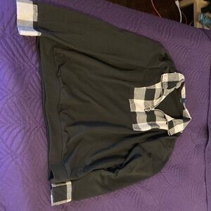 Black 1/2 zip sweater with Plaid accent